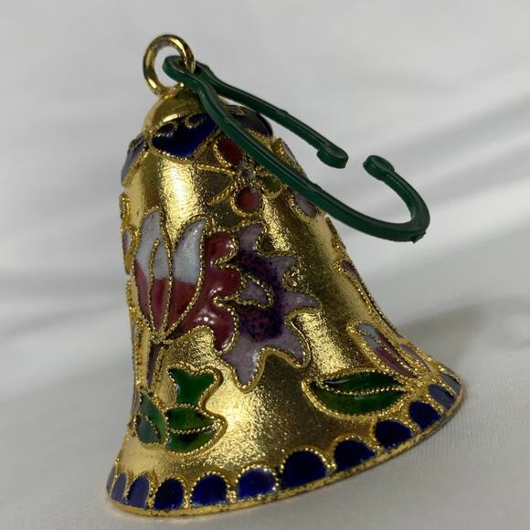 Cloisonne Gold Enamel Floral Tulip Heart Bell Butterfly Flower Green Interior - Picture 5 of 14